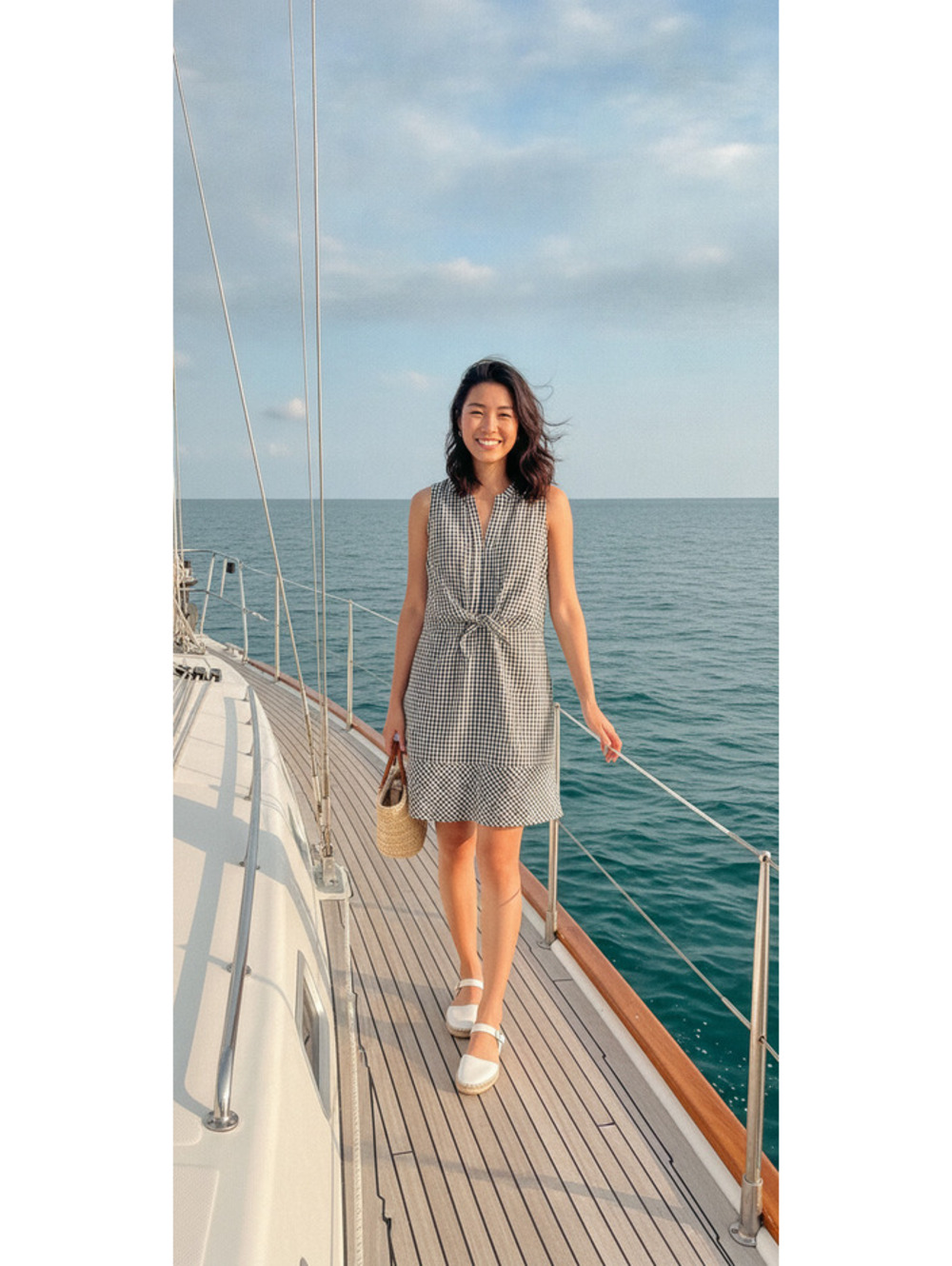 Vineyard Vines Black and White Gingham Sleeveless Dress with Front Tie